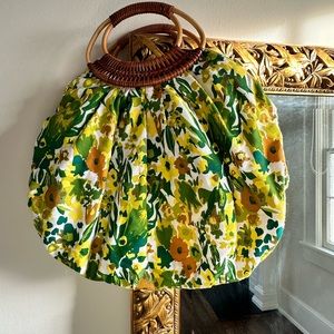 Anthropologie- floral cloth bag with woven handle